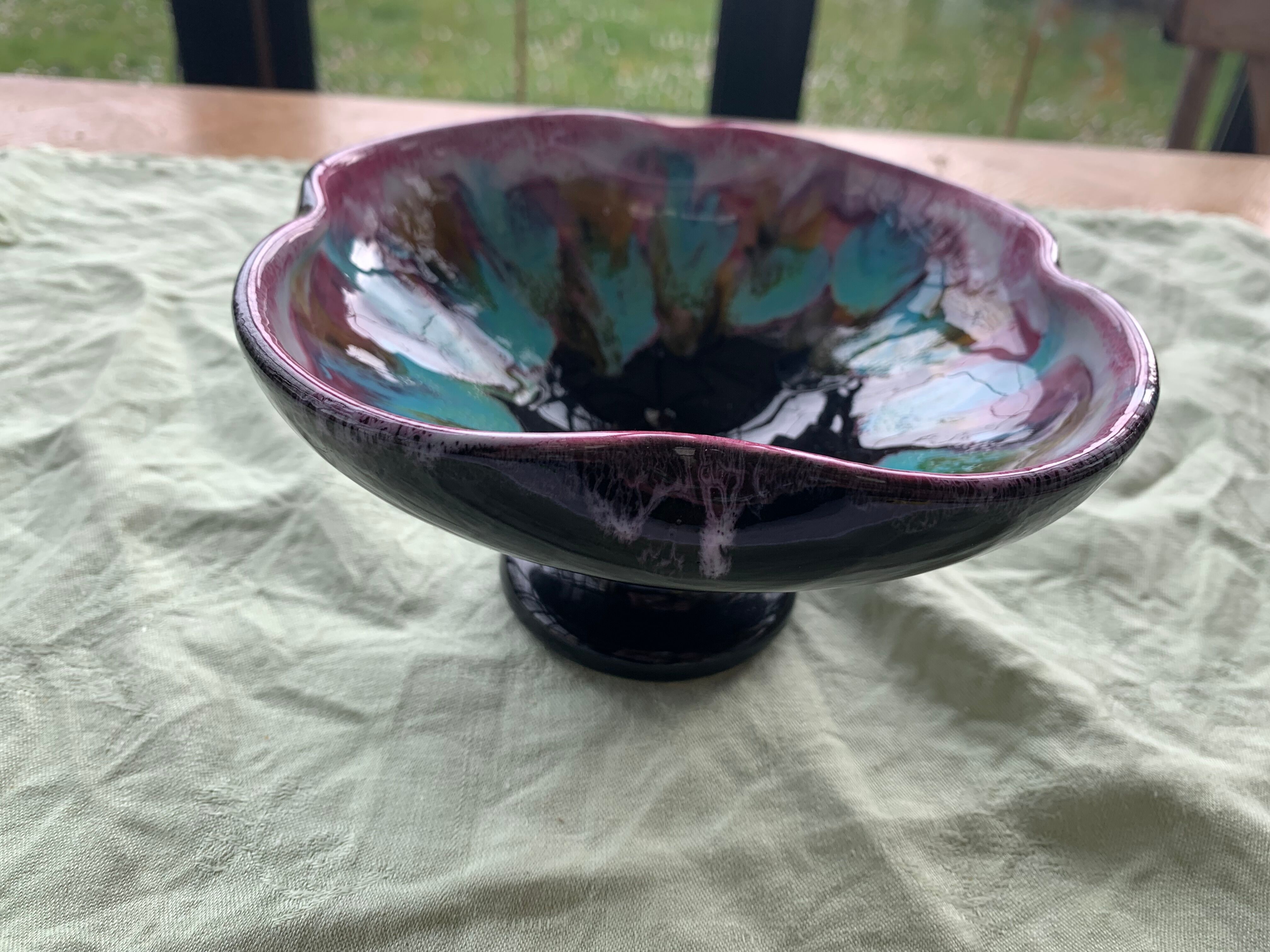 Flamed enamelled ceramic candle holder