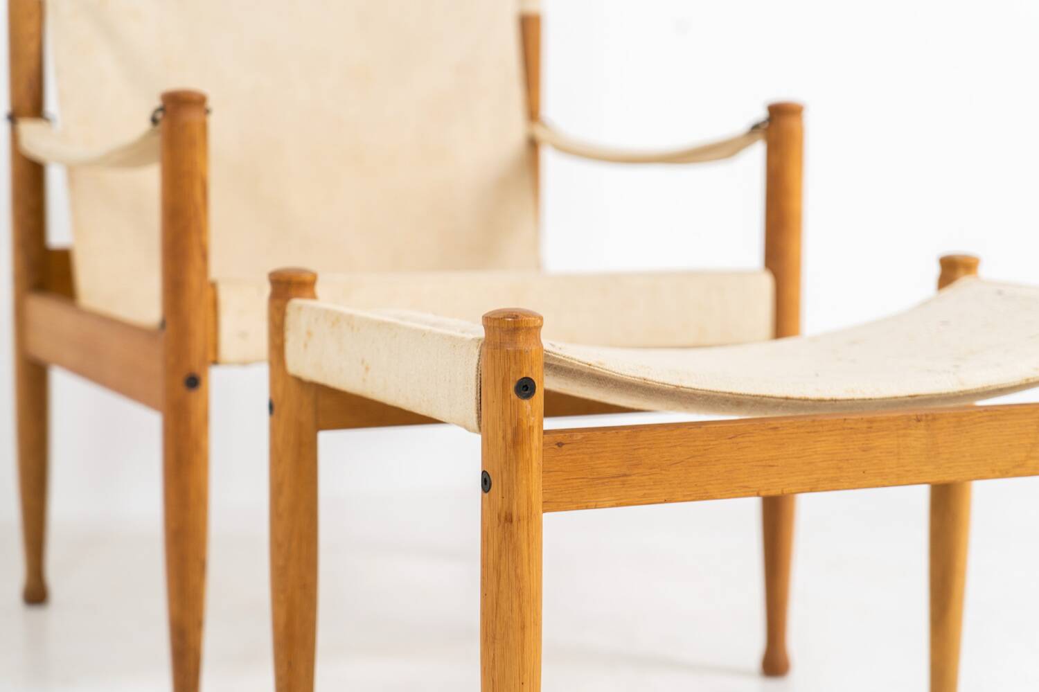 Chaise safari et ottoman en chêne par Niels Eilersen pour Erik Wørts
