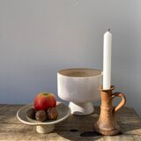 Candle holder in beige brown enamelled sandstone
