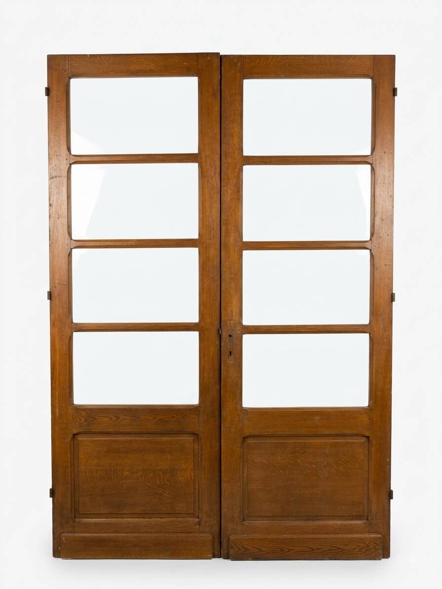 Paire de portes de séparation anciennes, verres biseautés