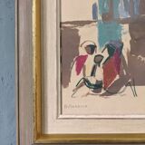 Mid-Century Modern Swedish "Seated Figures" Vintage Figurative Painting, Framed