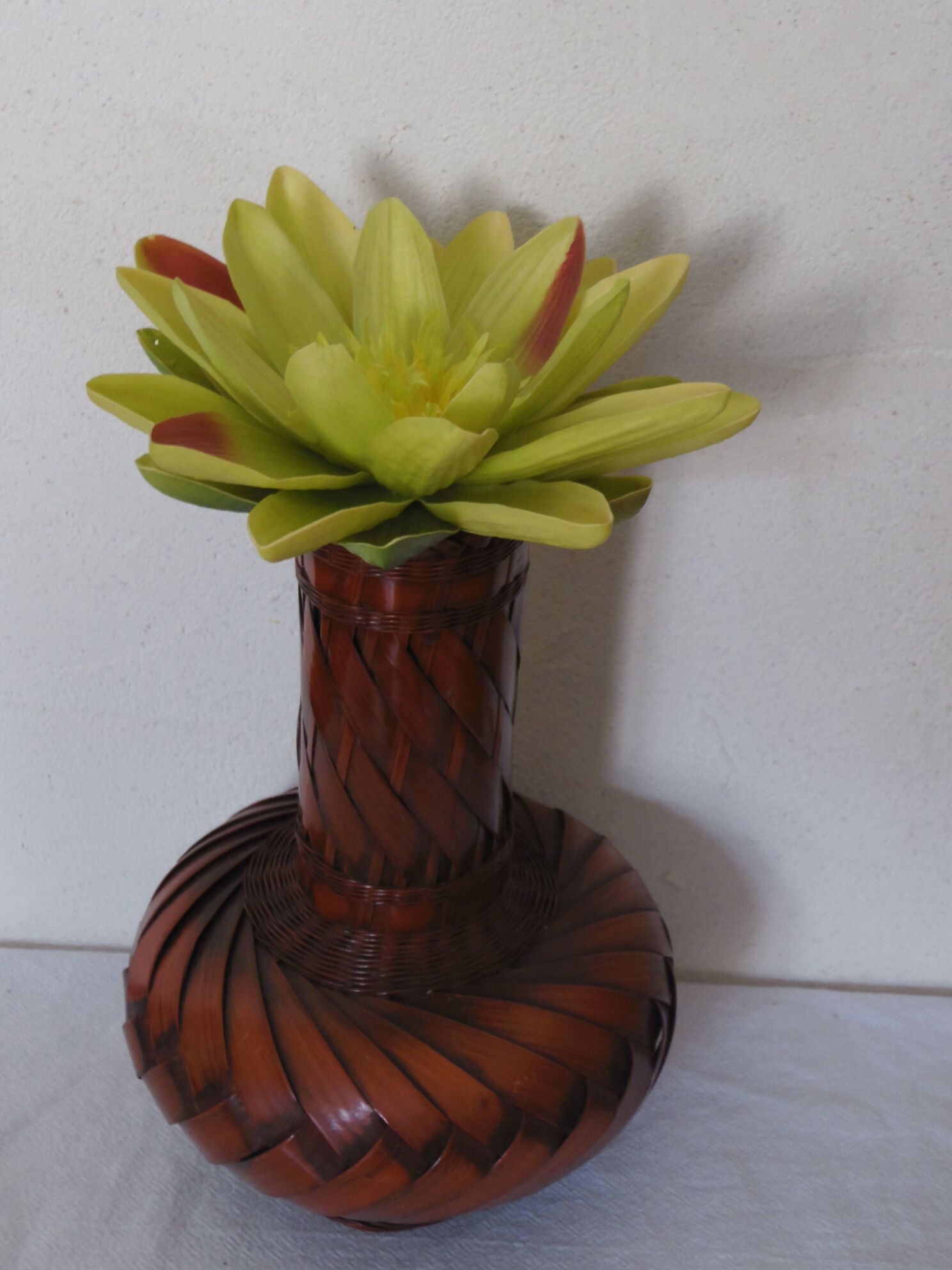 Vase Wicker braided style mahogany Scandinavian