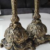 Pair of Antique Flambeaux Candlesticks/Baroque Style, Rocaille. In gilded bronze. 19th century