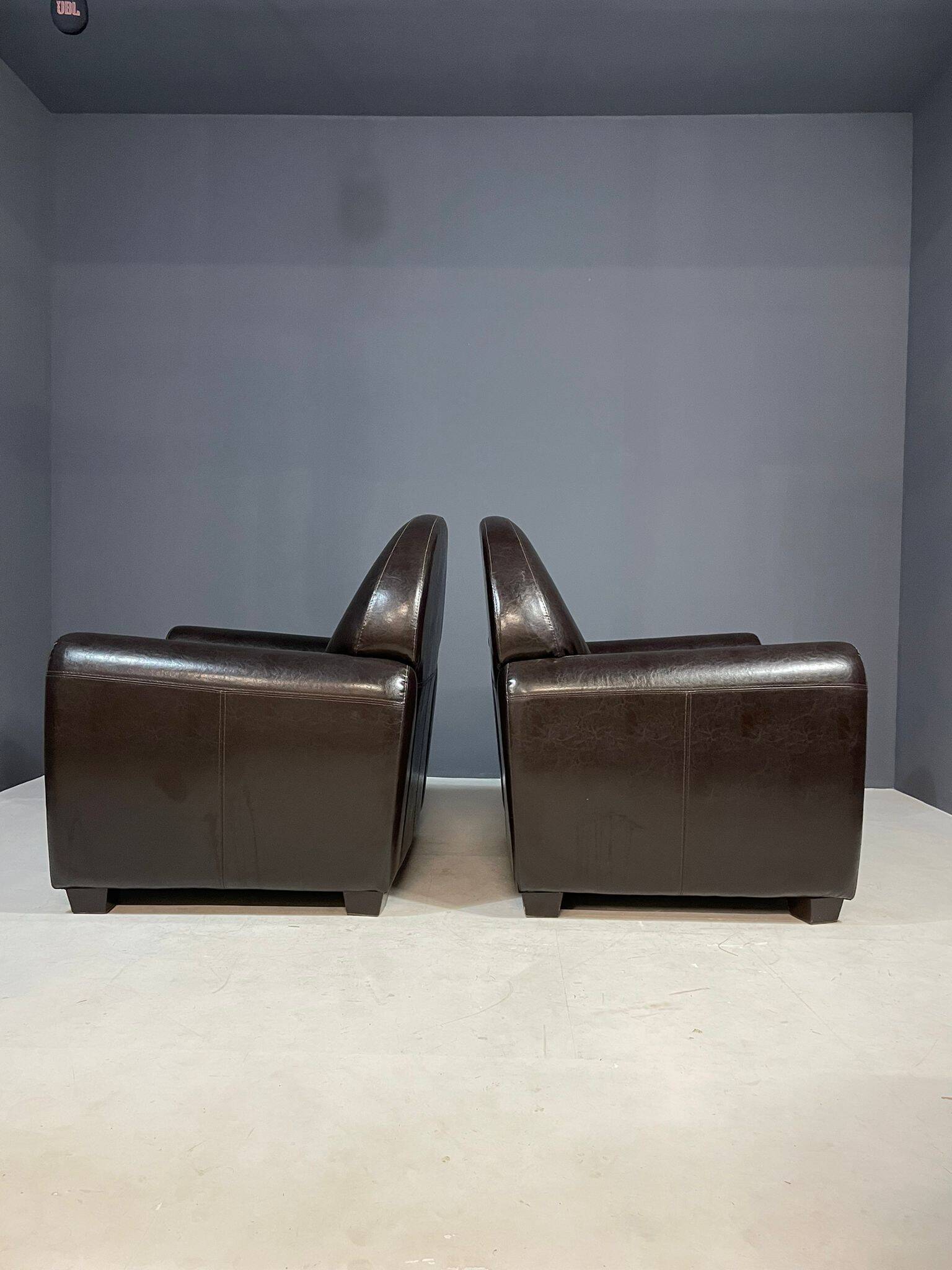 Pair of leather armchairs in French Art Deco style, 1970s