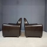 Pair of leather armchairs in French Art Deco style, 1970s