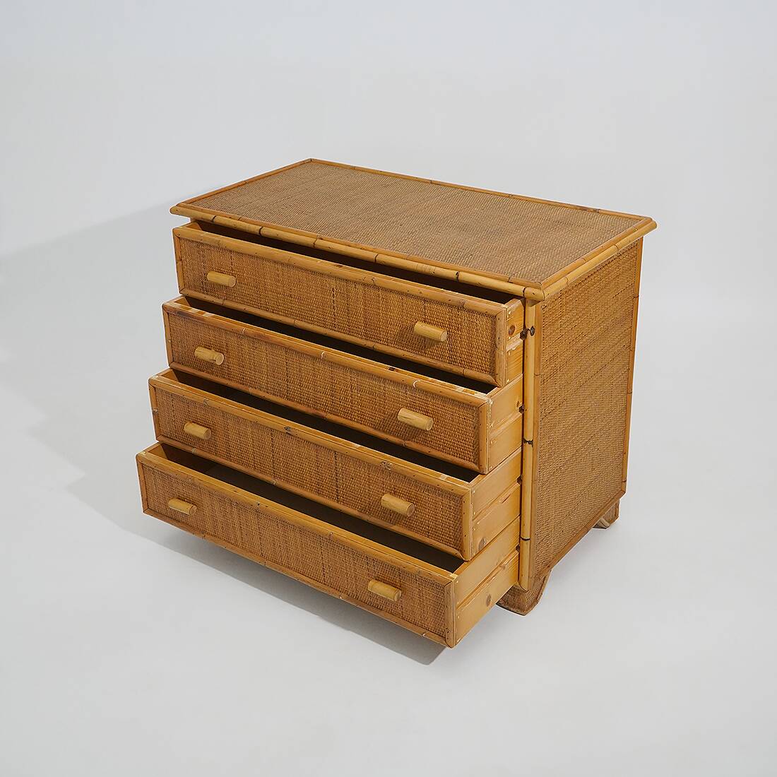 Bamboo and woven wicker chest of drawers, 1970s