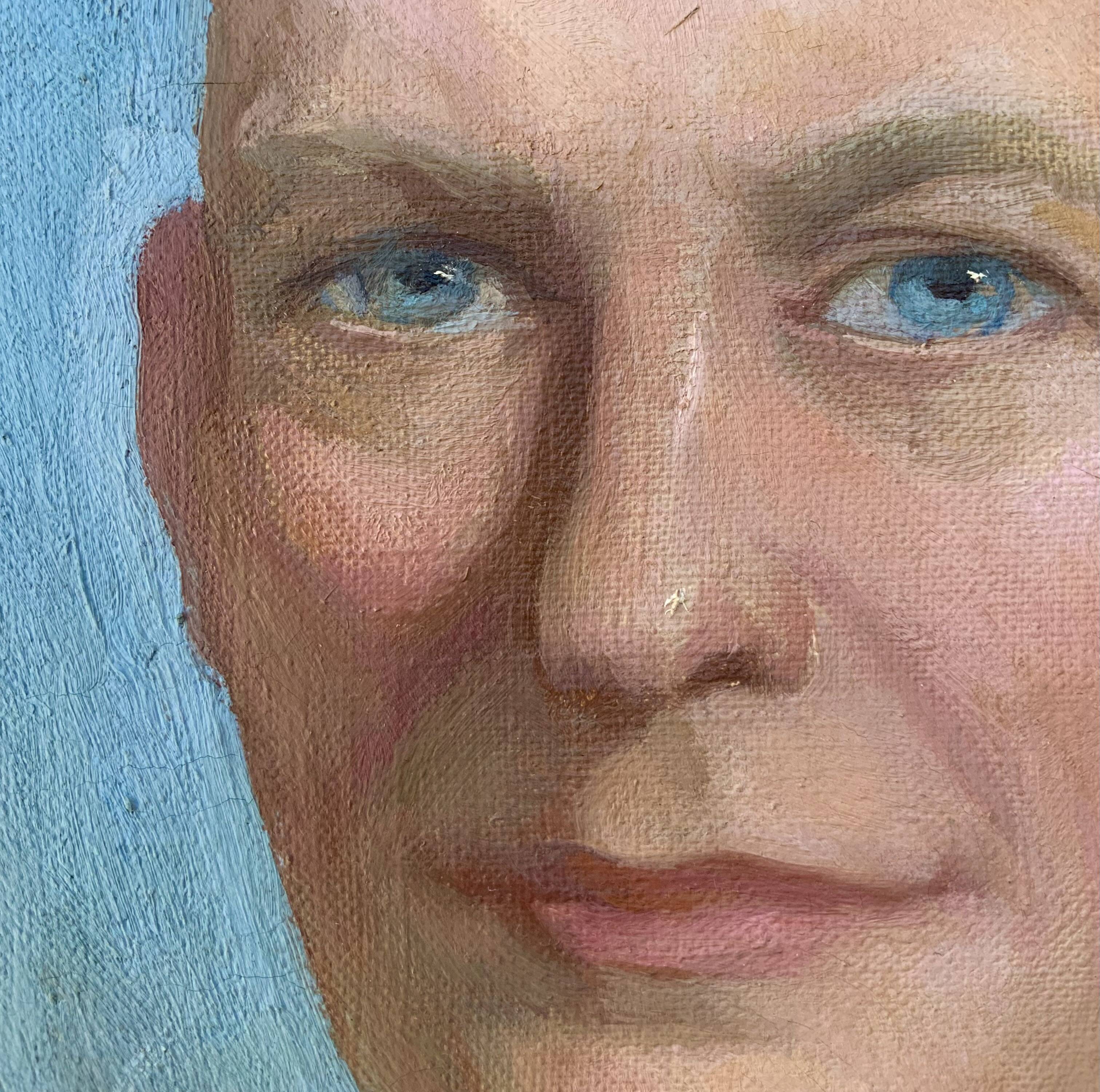 Vintage Oil On Canvas Men Portrait Signed, Small, 1950s