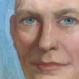 Vintage Oil On Canvas Men Portrait Signed, Small, 1950s