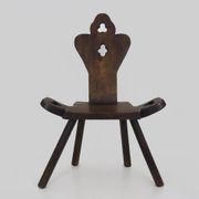 Brutalist tripod chair in raw wood. Solid wood chair. 1960s.