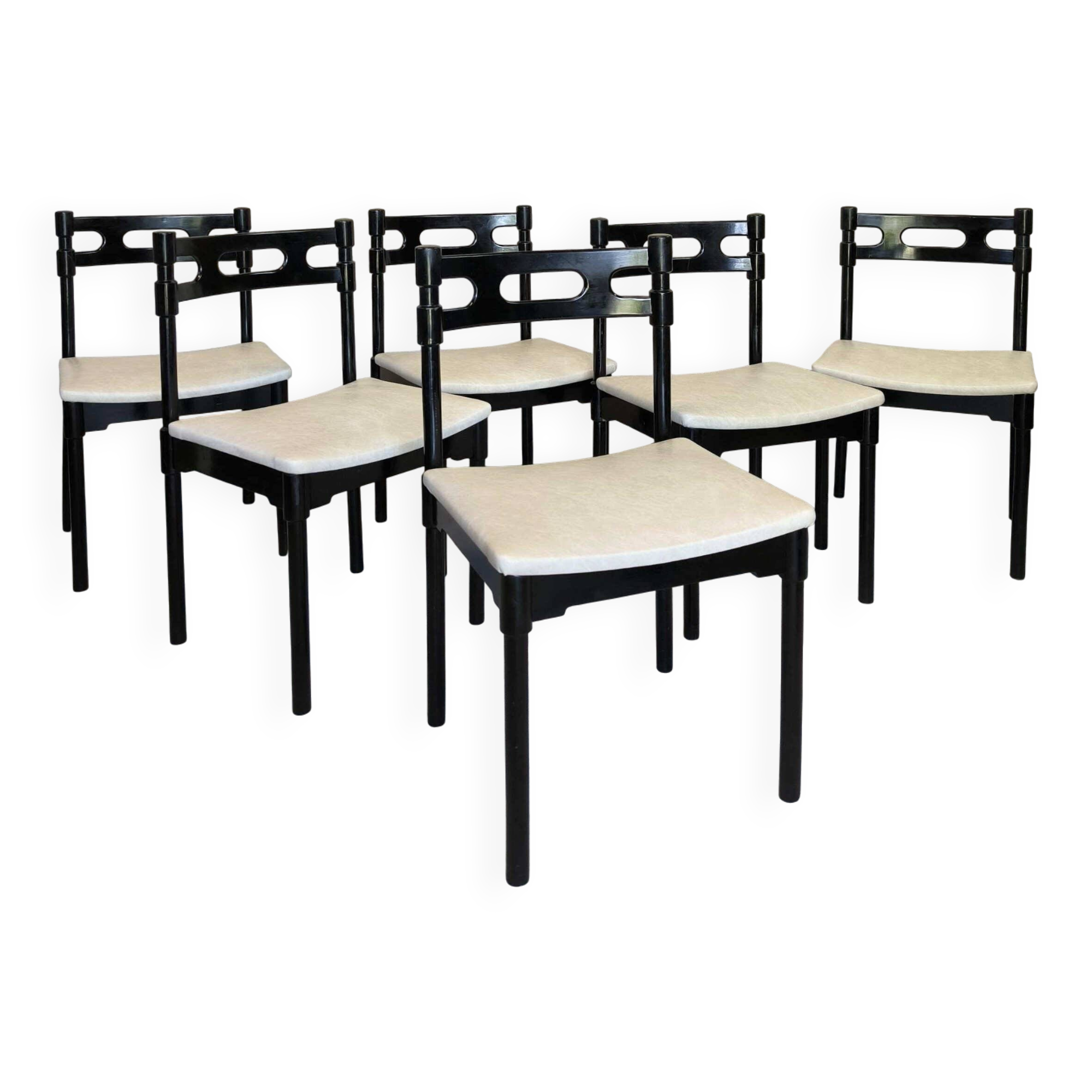 6 black lacquered wooden chairs