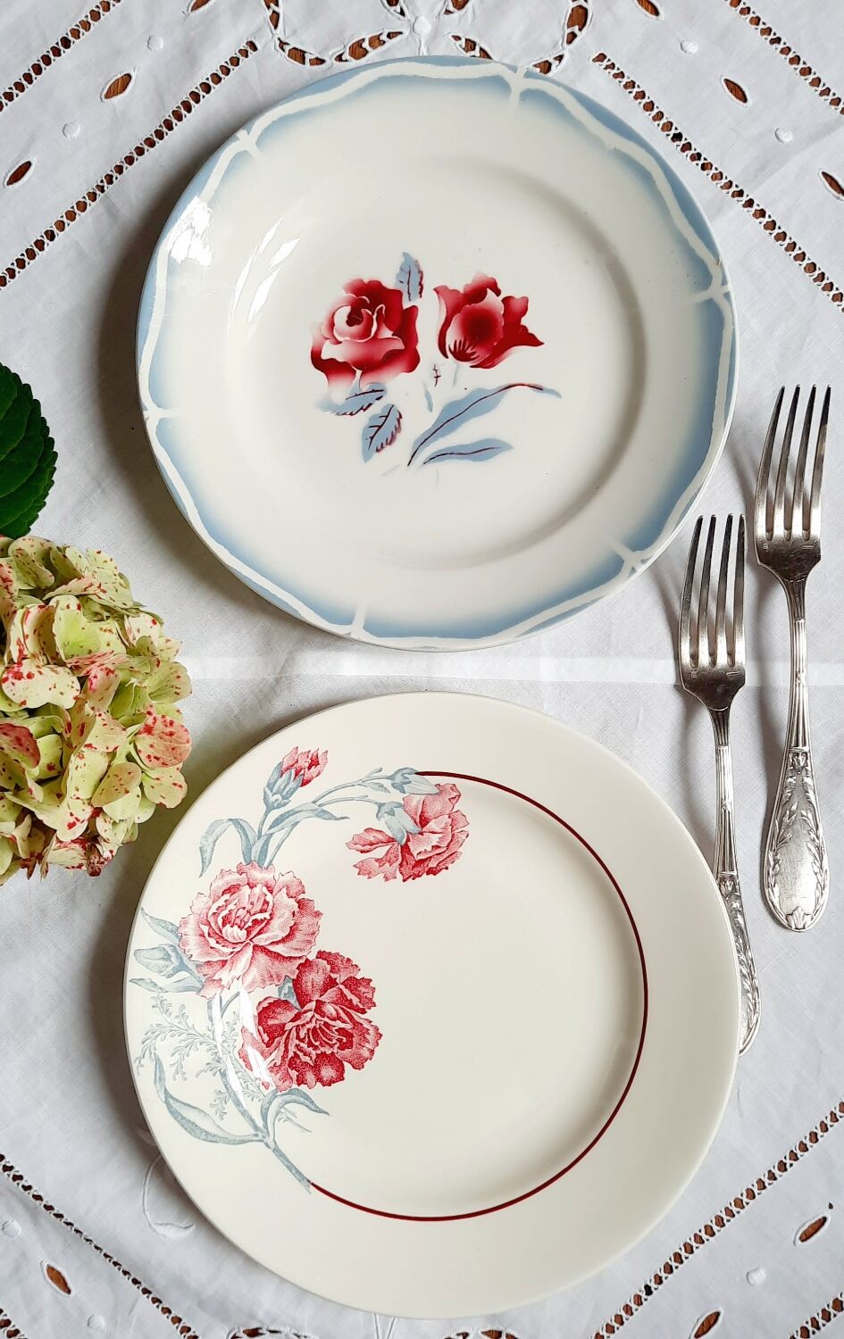 Old flat plates mismatched in earthenware