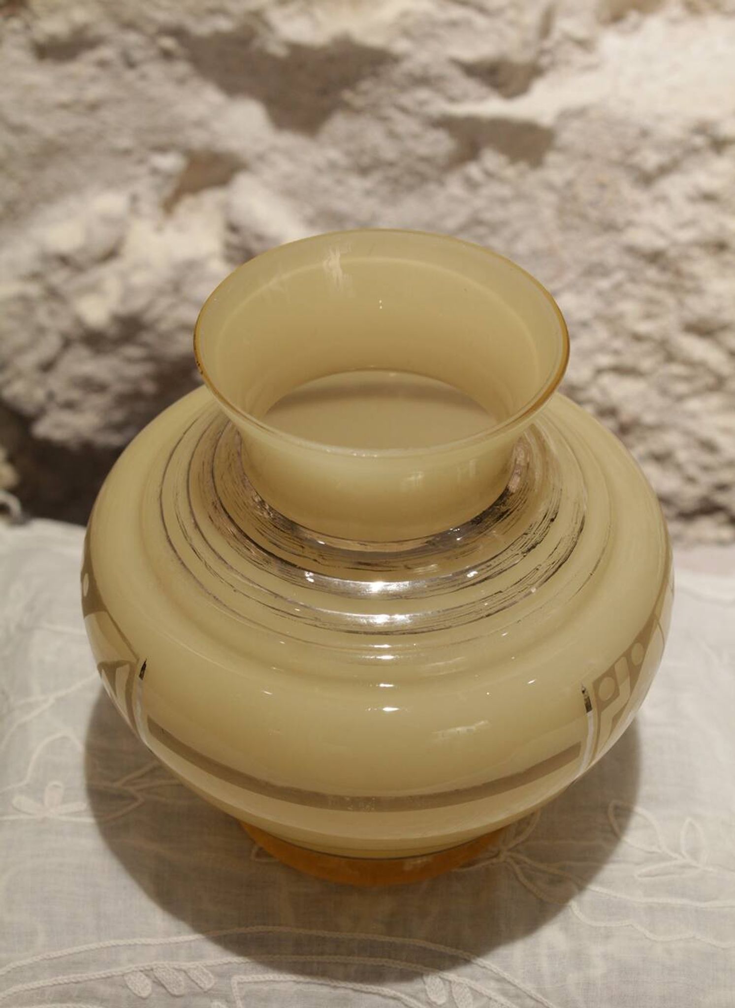 Yellow glass vase with Art Deco decoration signed D'Argyl circa 1930