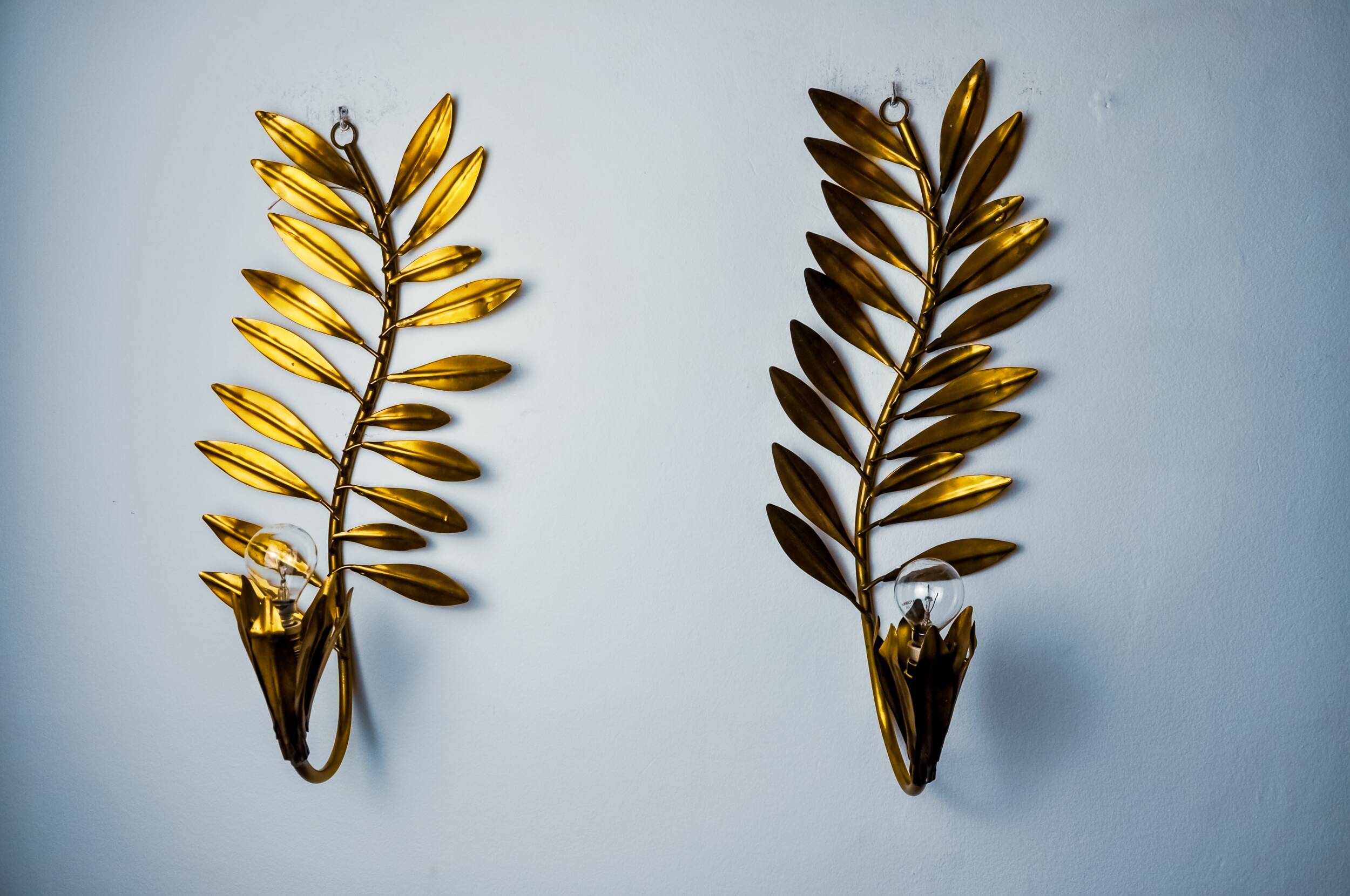 Pair of golden floral sconces by Ferro Arte, Spain, 1980