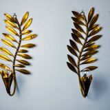 Pair of golden floral sconces by Ferro Arte, Spain, 1980