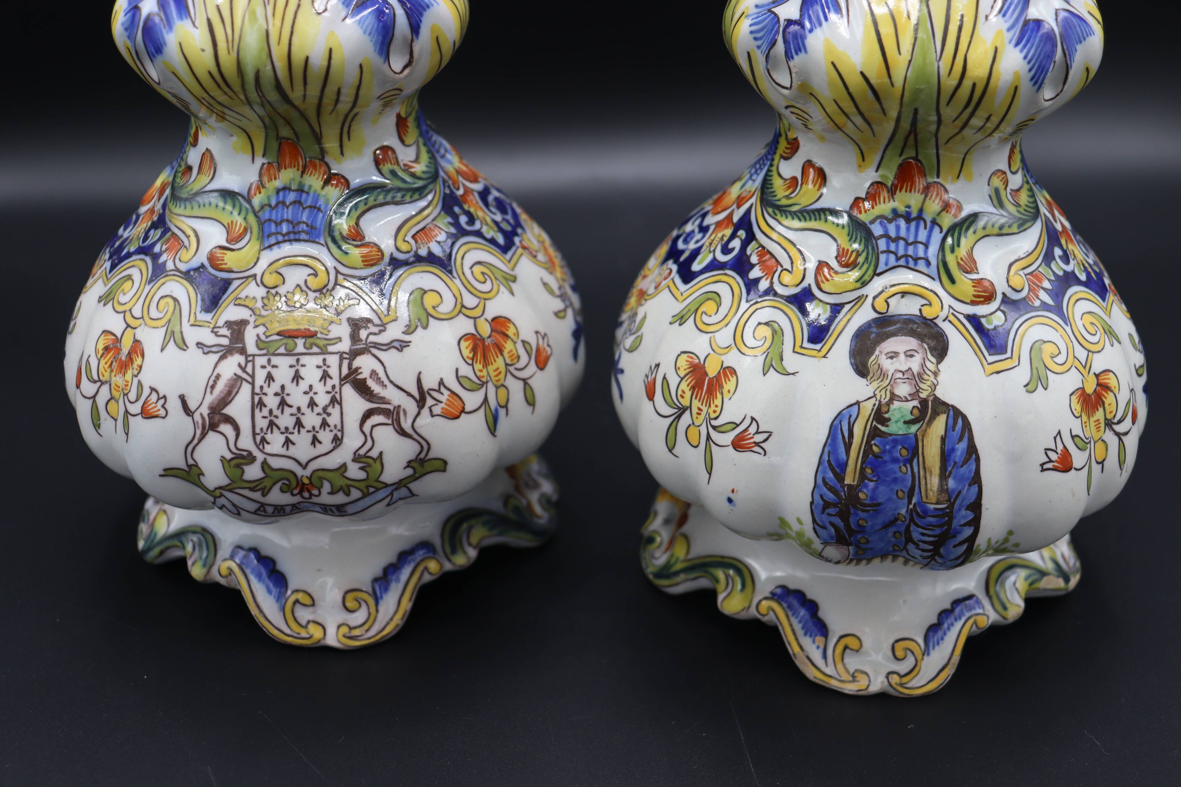 Pair of hand-painted vases "Rouen" Earthenware 1910