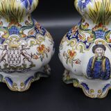 Paire de vase peints à la main "Rouen" Faïence 1910