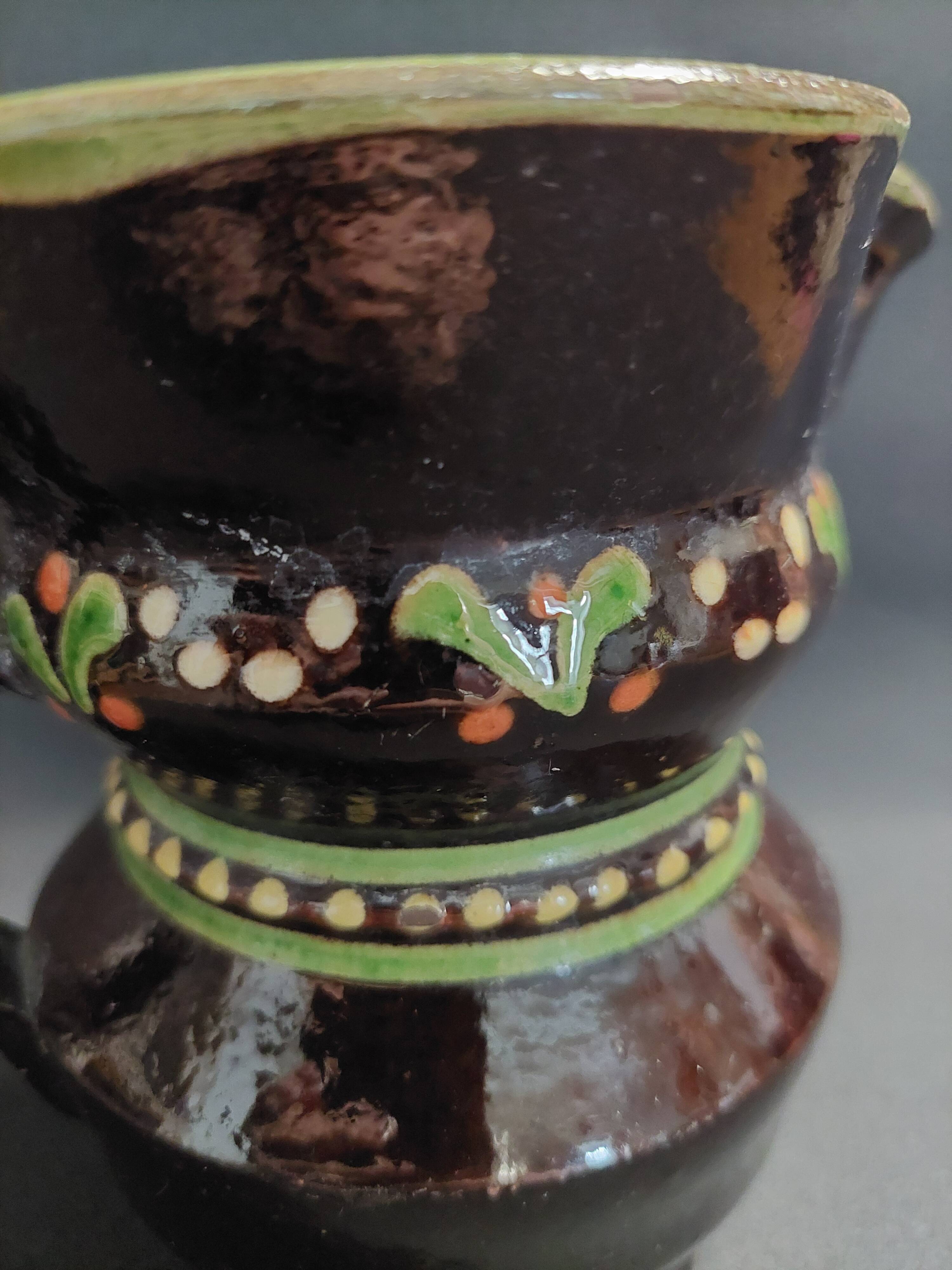 Glazed terracotta pitcher from Savoie, early 20th century