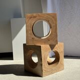 Coffee table, or openwork cubic stool in natural monoxyle mango wood H40.