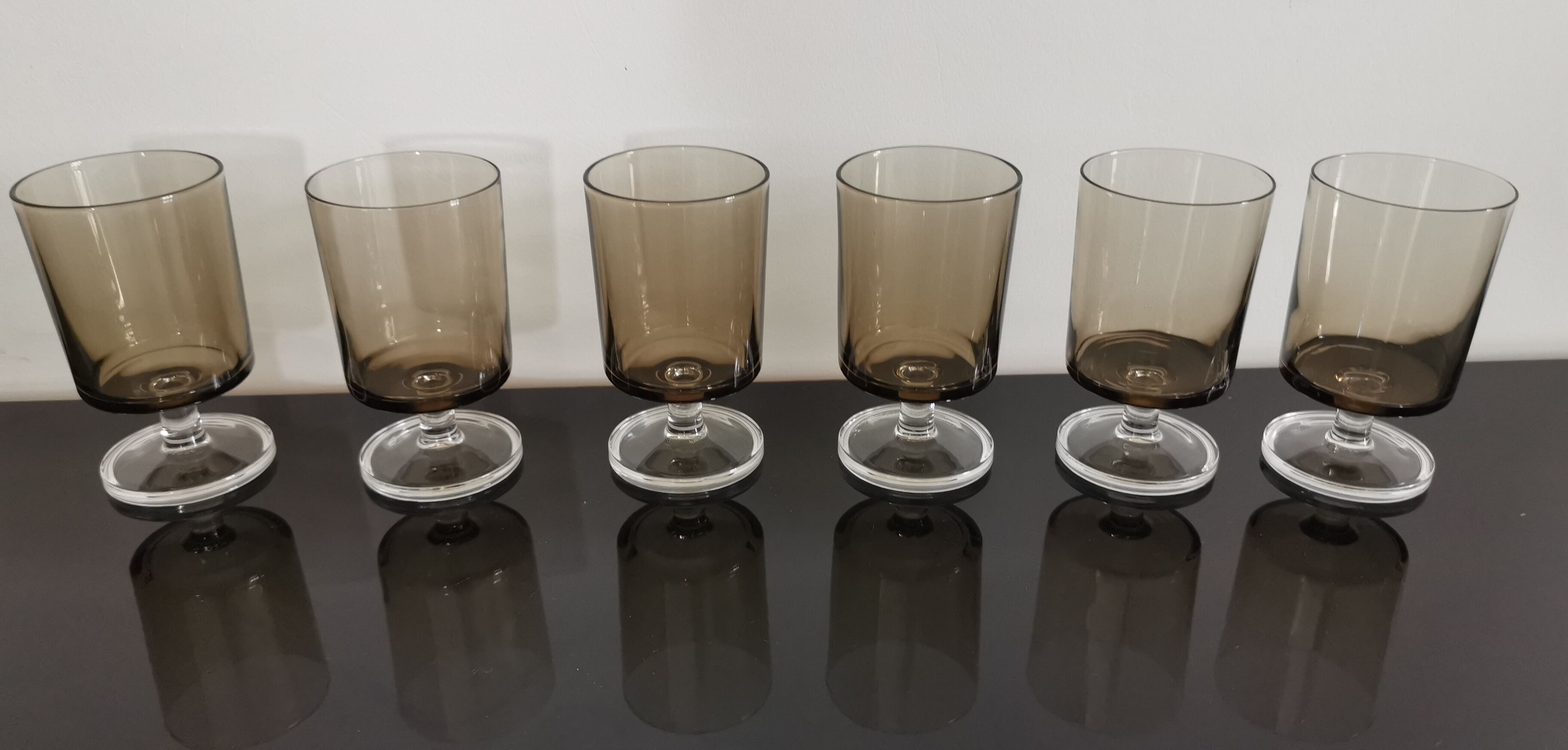 Set of 6 water glasses Cavalier Luminarc smoked vintage 70'S
