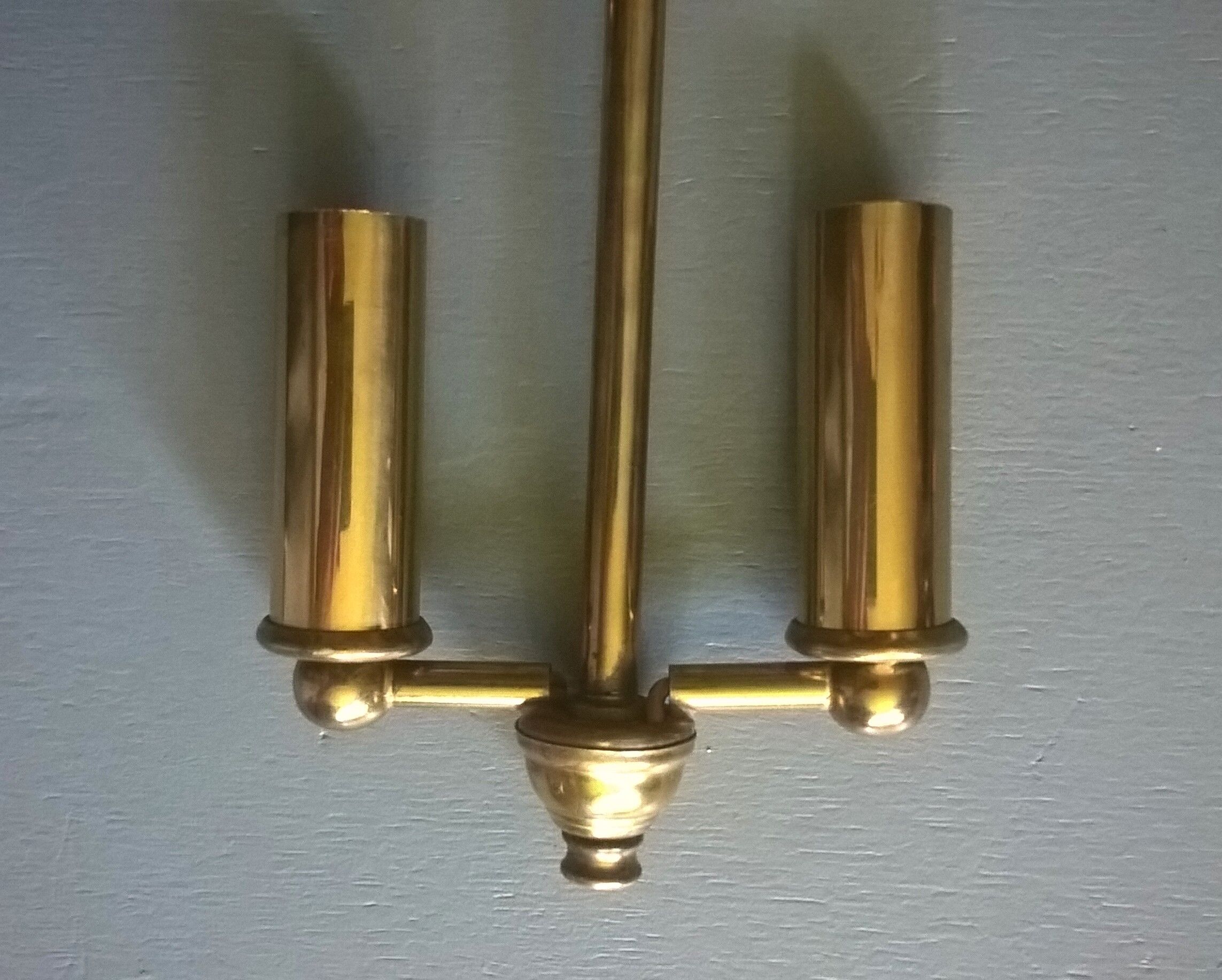 Chandelier lantern cage cylindrical two fires ~ glass and golden brass ~ 1950s/1960s