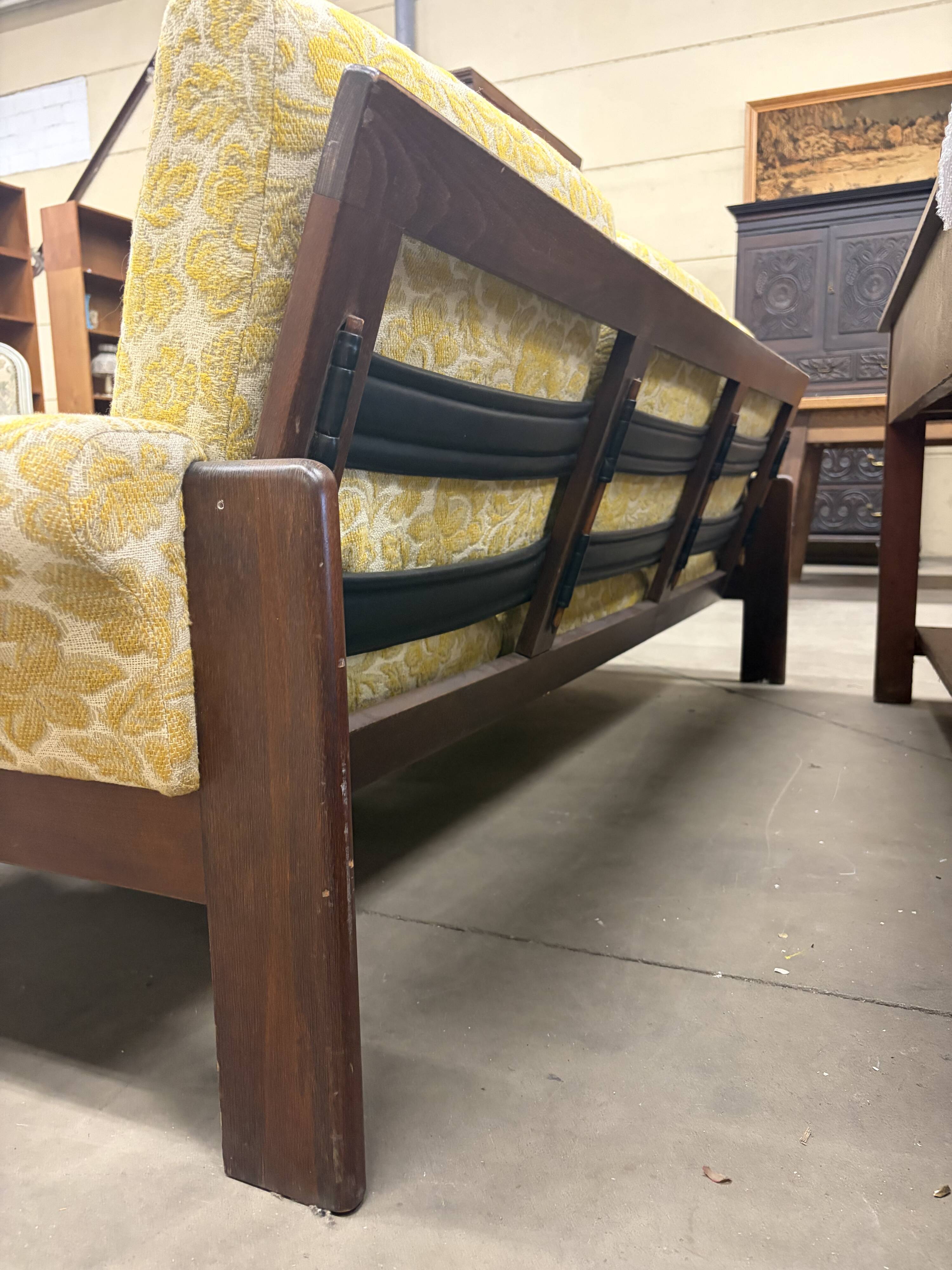 Vintage wooden sofa / armchair with yellow accent