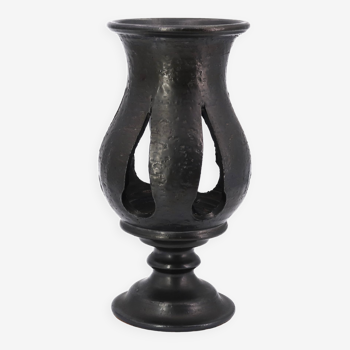Black ceramic lantern candle holder by Jean Marais, Vallauris