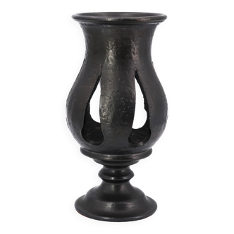 Black ceramic lantern candle holder by Jean Marais, Vallauris