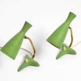 Pair of beautiful green Mid Century Modern Diabolo crow's foot table lamps