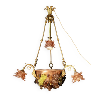 Bronze three-armed chandelier with a grape decoration.