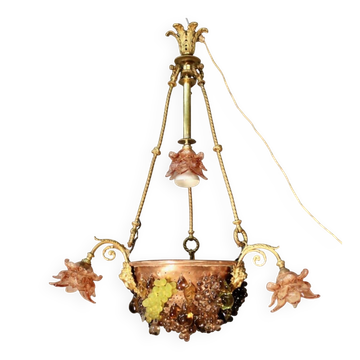 Bronze three-armed chandelier with a grape decoration.