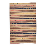 5x8 Cream & Navy Blue Striped Pattern Kilim Rug, 152x234Cm