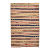5x8 Cream & Navy Blue Striped Pattern Kilim Rug, 152x234Cm