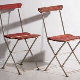 Anciennes chaises de jardin pliantes rouges (vers 1920). Ensemble de 4 pièces