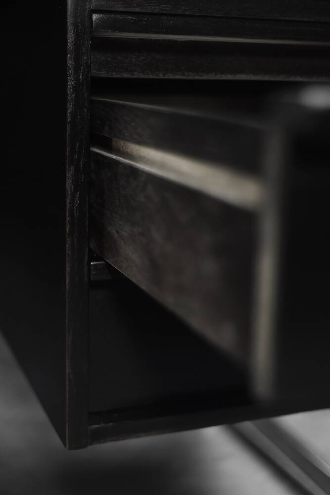 Vintage Mid-Century Danish Black Modern Minimalist Oak Office Desk with Chrome Base, 1970s