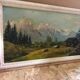 Old painting oil on panel p. FOY Mountain view + Frame Wood Vintage White