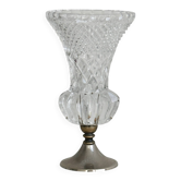 Petit vase sur pied en métal et verre épais