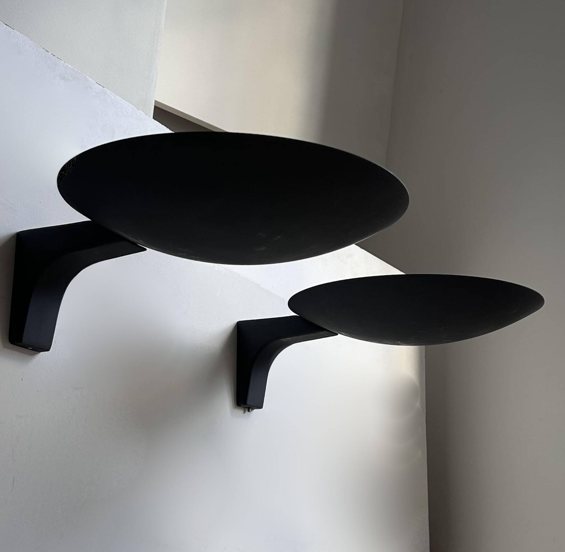 Pair of vintage wall lights, matte black metal, Germany 1970s