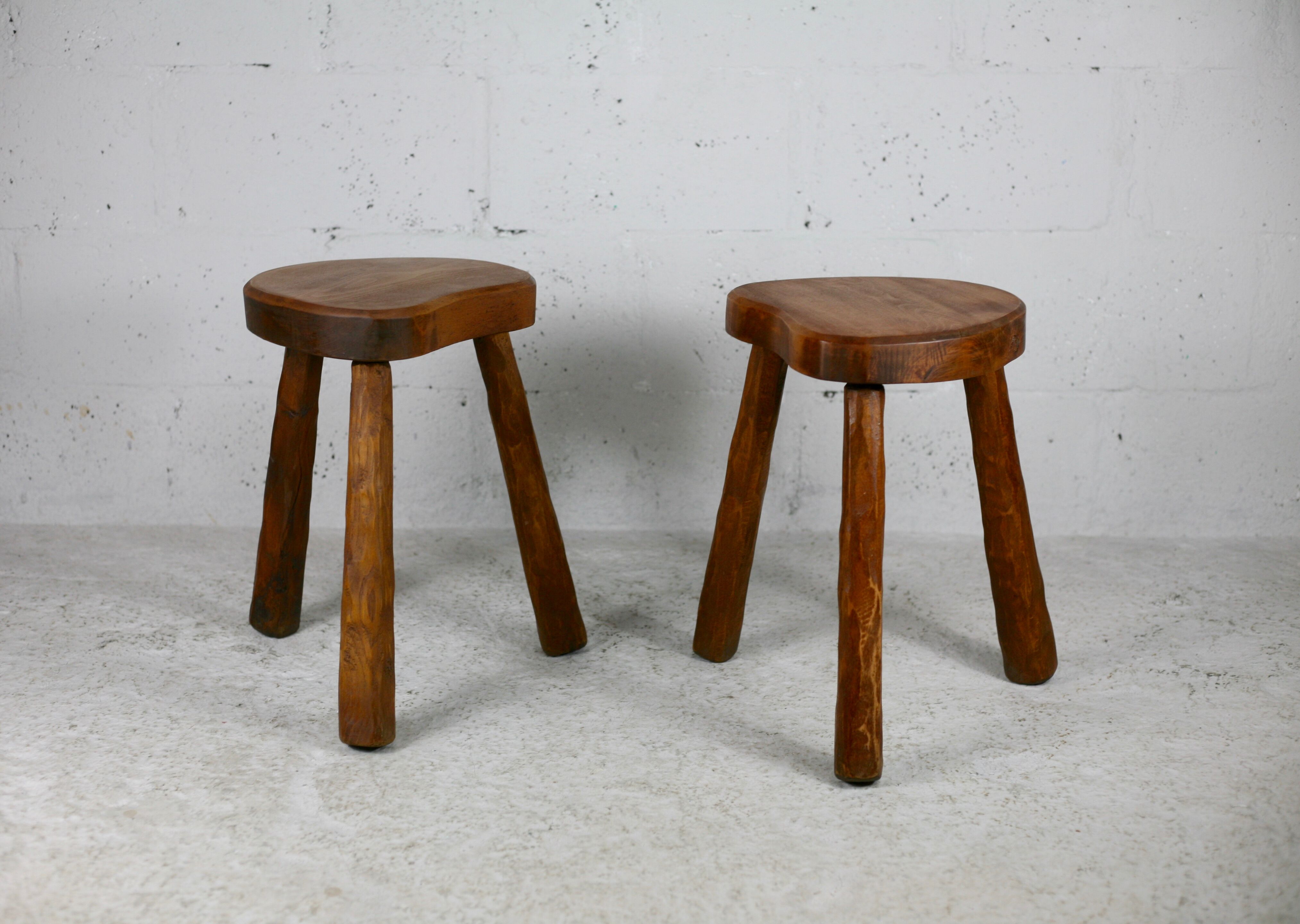 Pair of brutalist stools, France, circa 1960