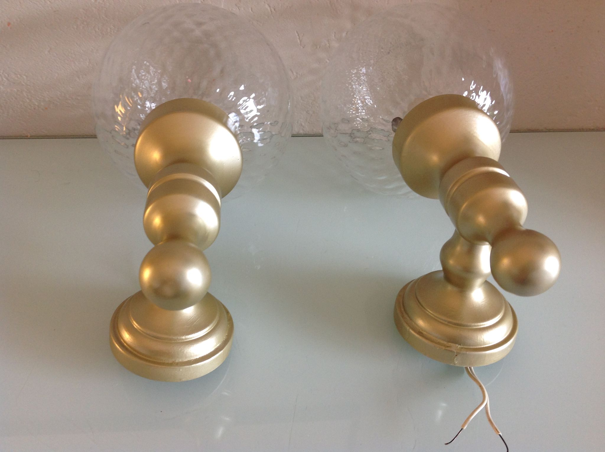 Pair of glass and gilded wood globes /vintage 60-70