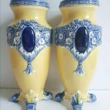 Pair of vases barbotine medallions