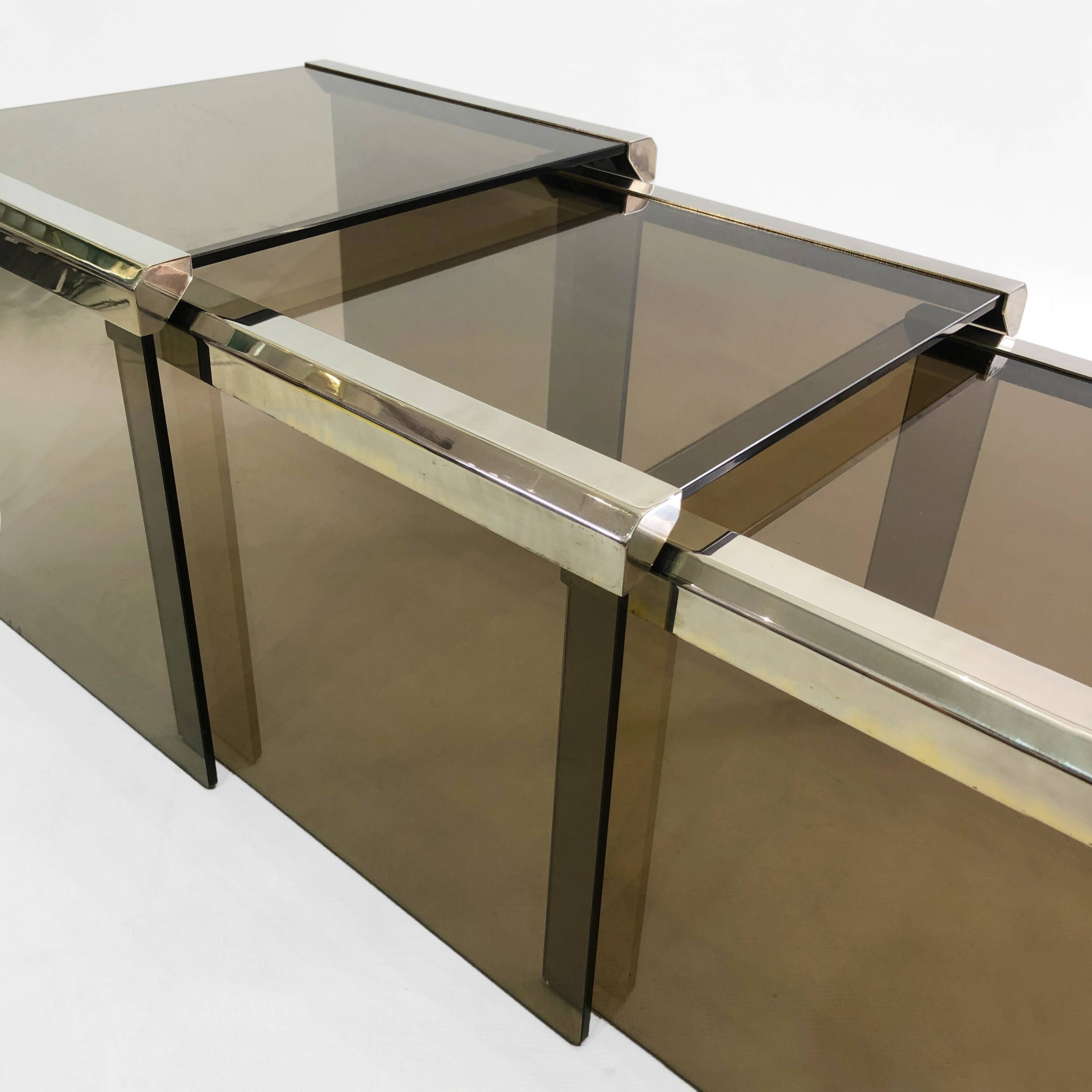 Gallotti & Radice ‘Tris’ T35 Smoked Glass Nest Side Tables Chrome