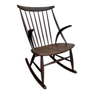 Dark wooden rocking chair by Illum Wikkelso for Niels Eilersen, 1960s