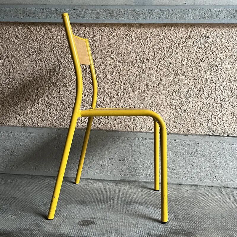 Chaise écolier vintage jaune