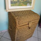 Corsair-style trunk with rounded woven wicker lid, 2 handles - Vintage