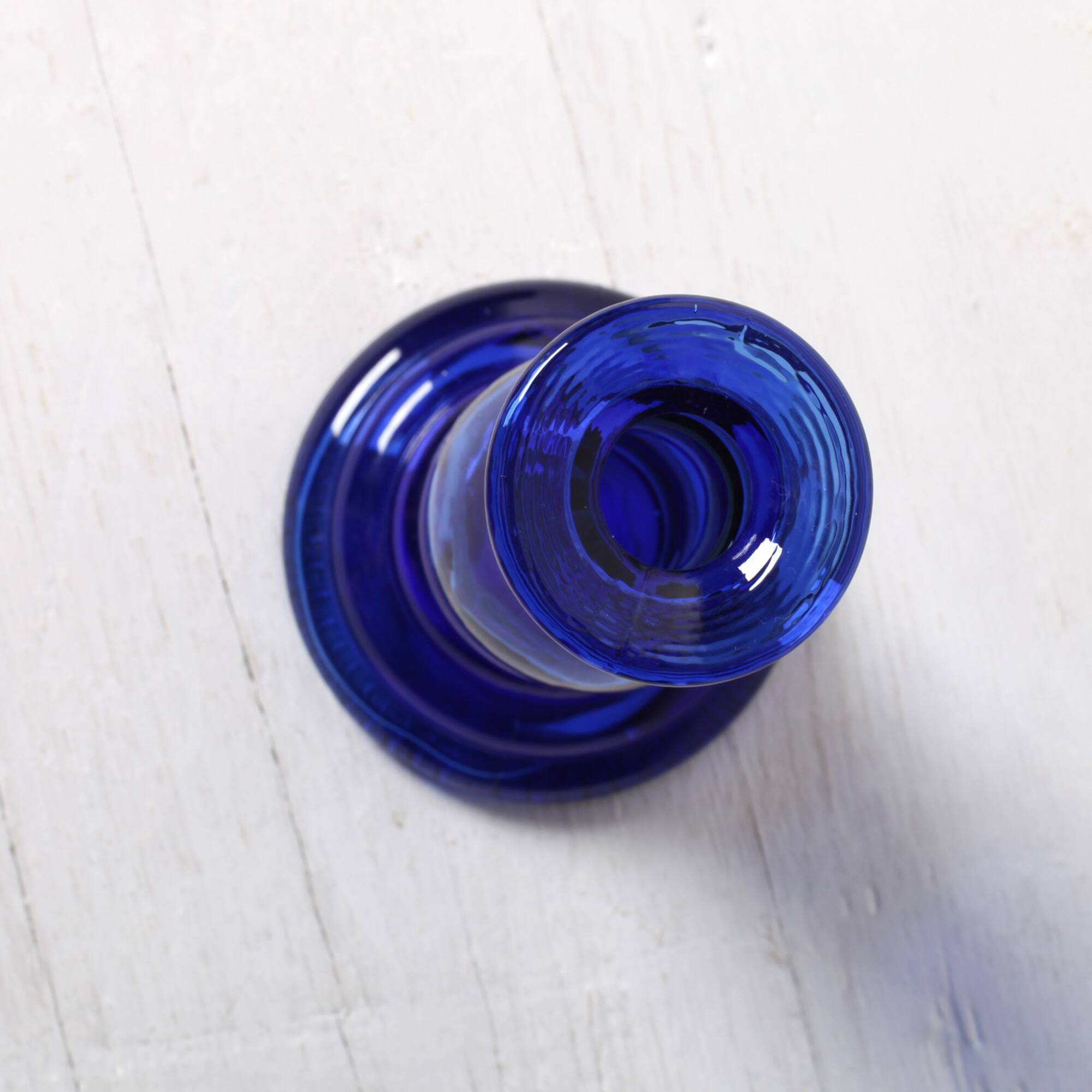 Bougeoir vintage en verre bleu cobalt / Italie / Années 1990