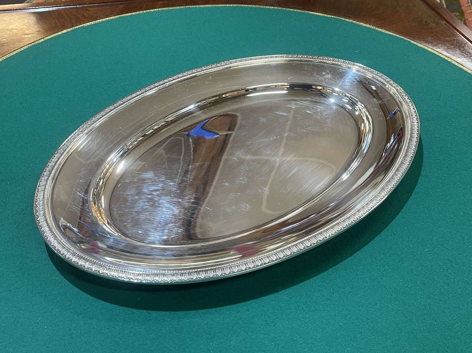 Oval silver-plated metal tray Christofle Malmaison model