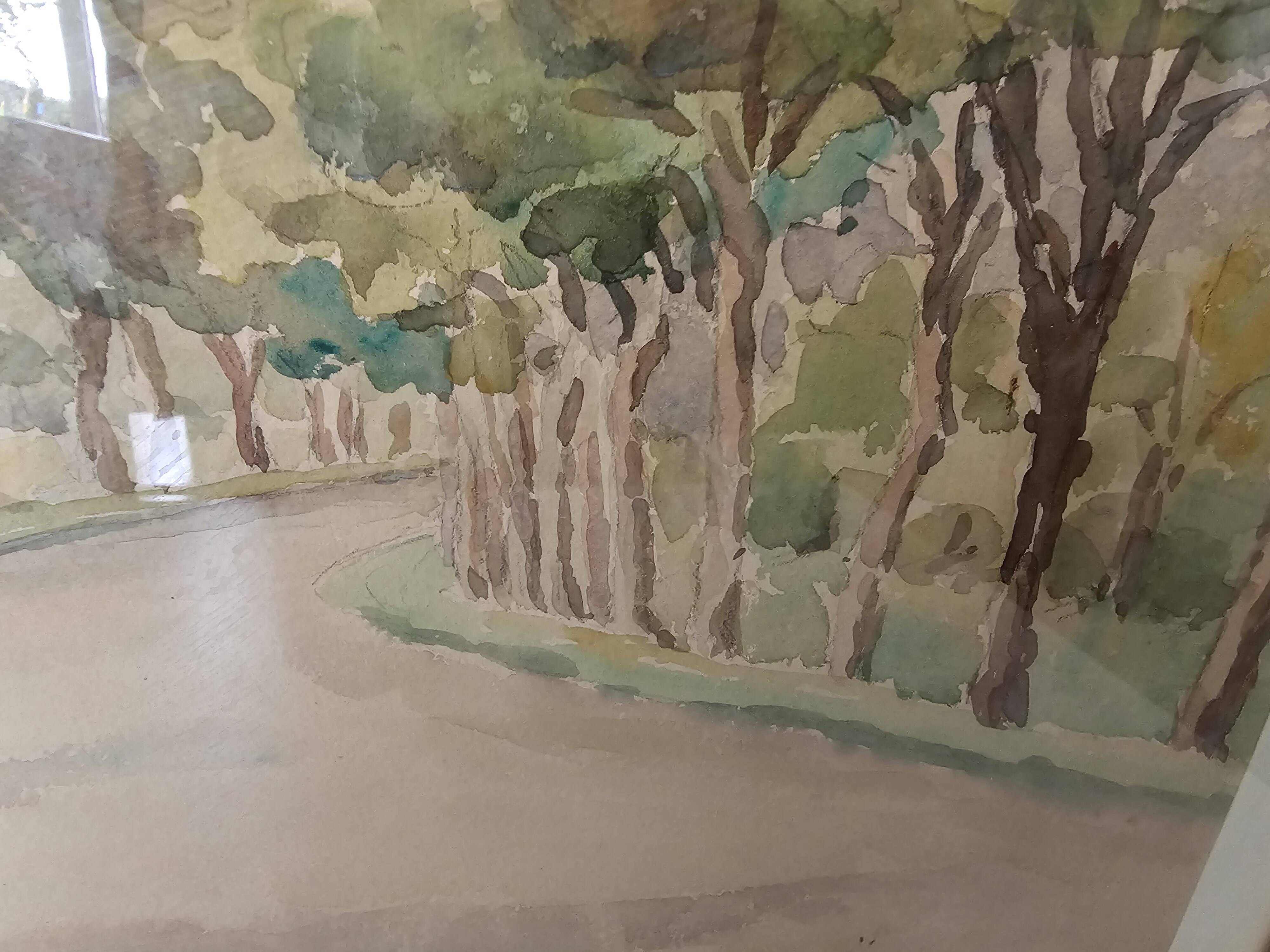Painting - Watercolor Park Alleys signed Prochot