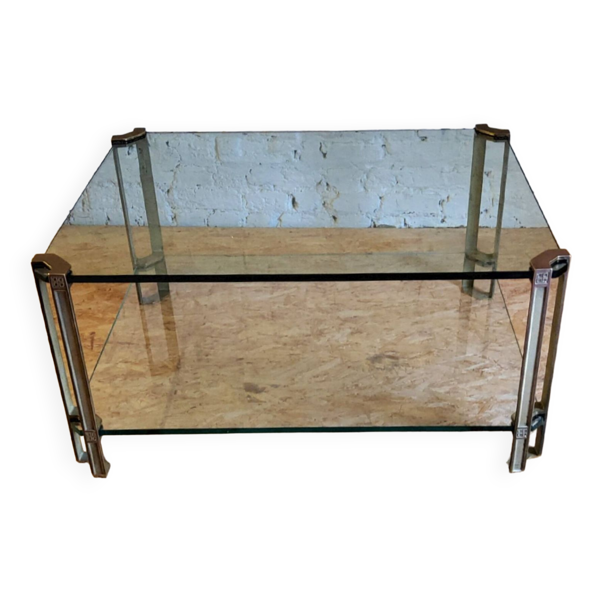 Glass and brass coffee table by Peter Ghyczy, Netherlands 1970s