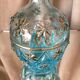 Turquoise blue liquor decanter and glass gild mold press of the 1950s