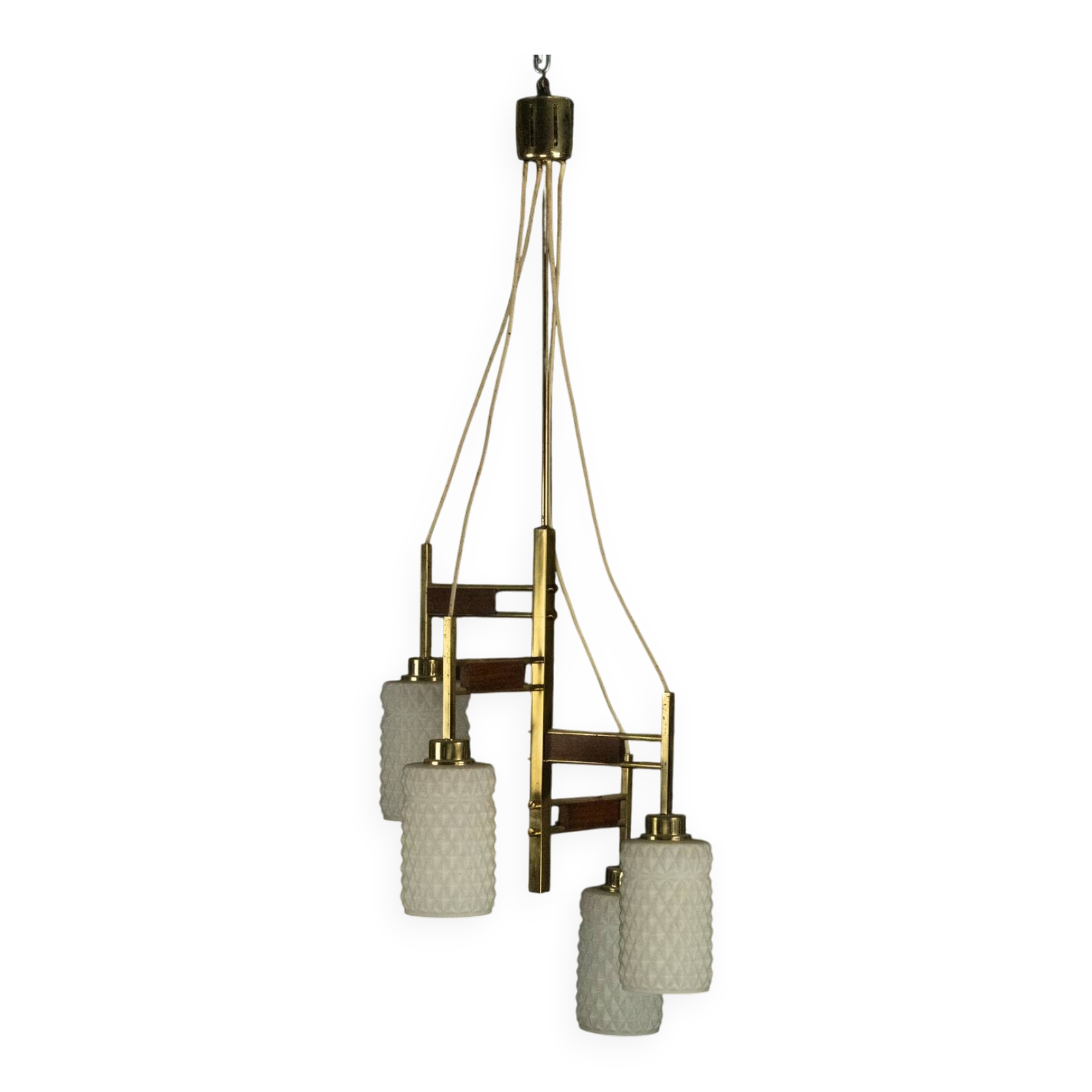 Mid-Century Modern Brass & Glass Chandelier